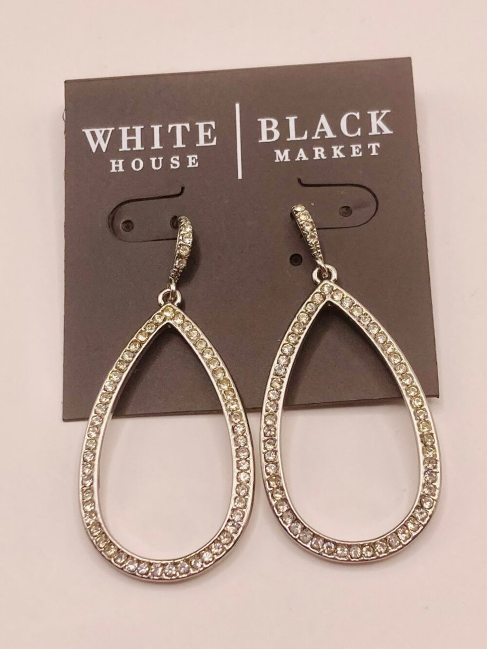 White House Black Market Crystal Teardrop Earrings Silver-Tone -99B